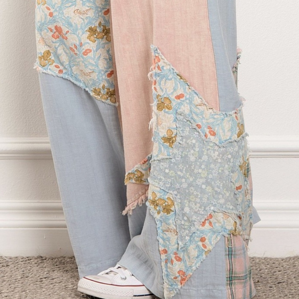 Patchwork Wide Leg Pants in Pastel Pink & Blue - Picture 7 of 7